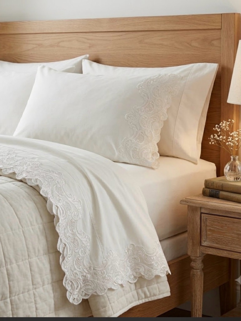🔥 VINTAGE Cannon Royal Family King Flat Sheet & Pillowcases Scalloped Lace Beige